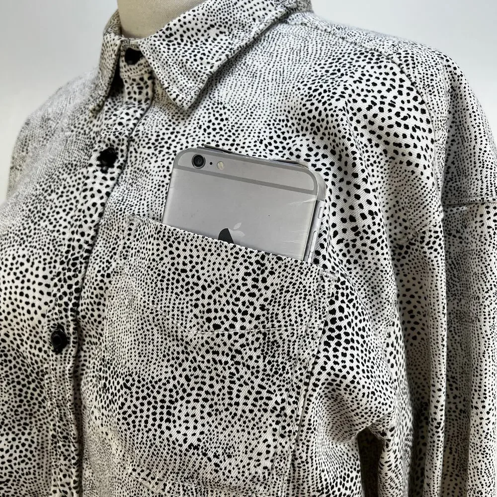 GRLFRND Christy Jacket Stretch Denim Crop Top Animal Attraction White Black - Picture 4 of 11